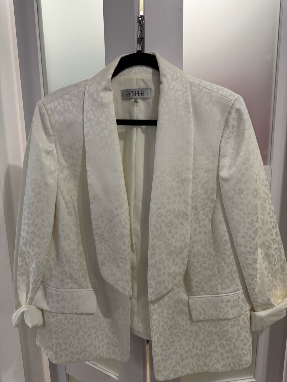 Kasper White Leopard-Print Jacquard Shawl Collar Blazer